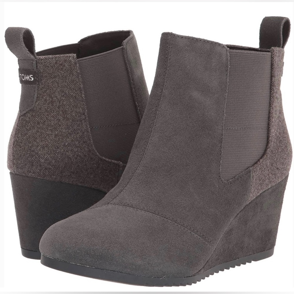 NWT- TOMS ‘Bailey’ Suede & Fabric Wedge Bootie